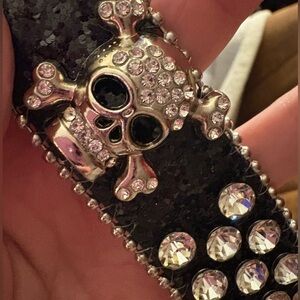 SKULL RHINESTONE LEATHER BELT